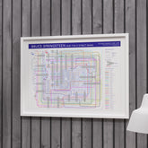 Bruce Springsteen discography map in A2 size, framed Giclée wall art print in white handmade Italian solid wood frame by Mike Bell.