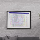 Bruce Springsteen discography map in A1 size, framed Giclée wall art print in black handmade Italian solid wood frame by Mike Bell.