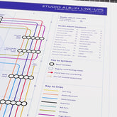 Close-up detail of the Deep Purple discography tube map, ideal present for fans of Deep Purple, designed by Mike Bell.