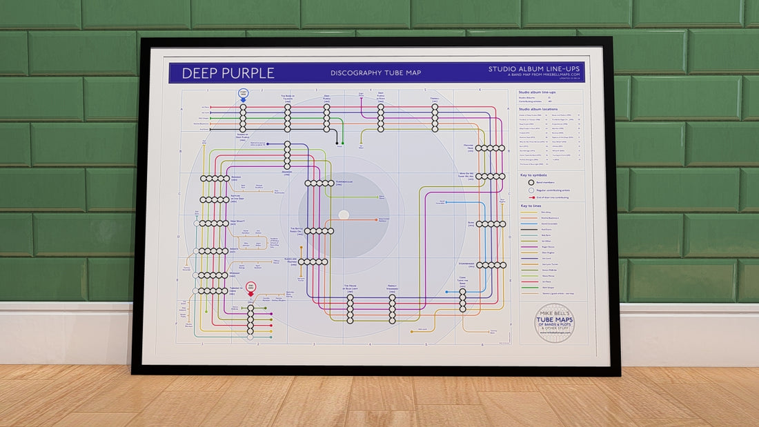 Deep Purple unique art print featuring music map design.