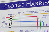 George Harrison unique art print gift for fans: Mike Bell transit map style of albums and musicians.