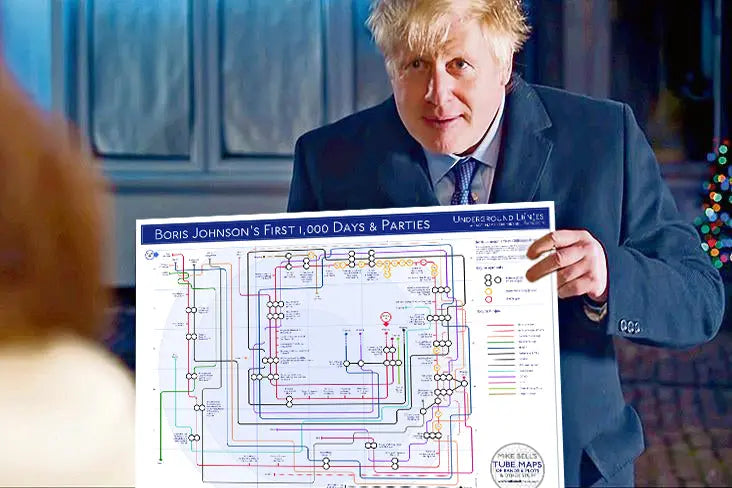 Boris Johnson political lies parties politician art prints mike bell tube maps underground maps 01