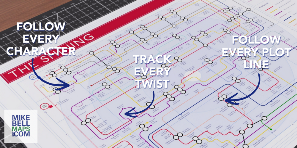 Map with plotting lines and text on a grid background, featuring the Mike Bell Maps logo.
