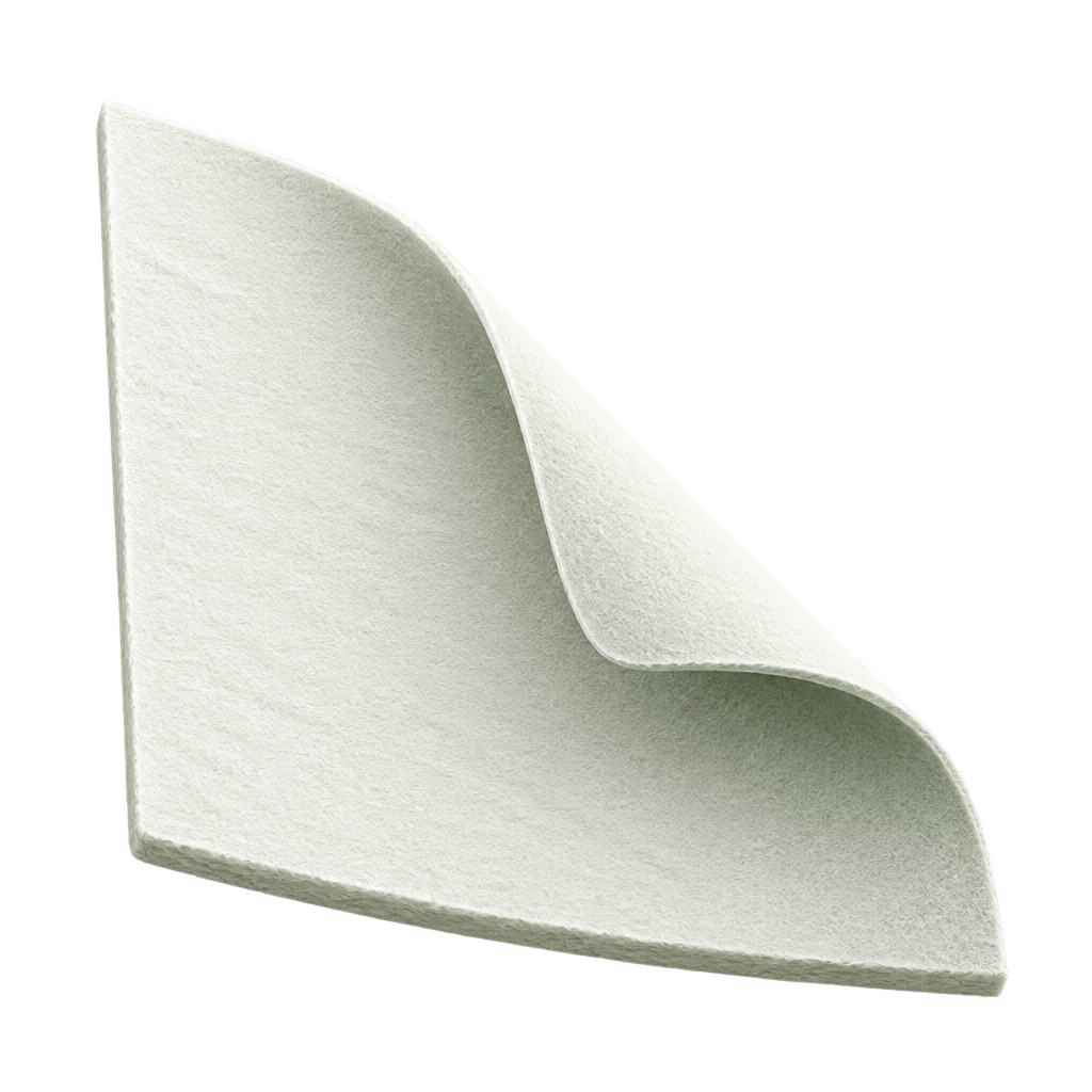 A light gray textured foam wedge or corner pad with a curled top edge, shown on a plain white background.