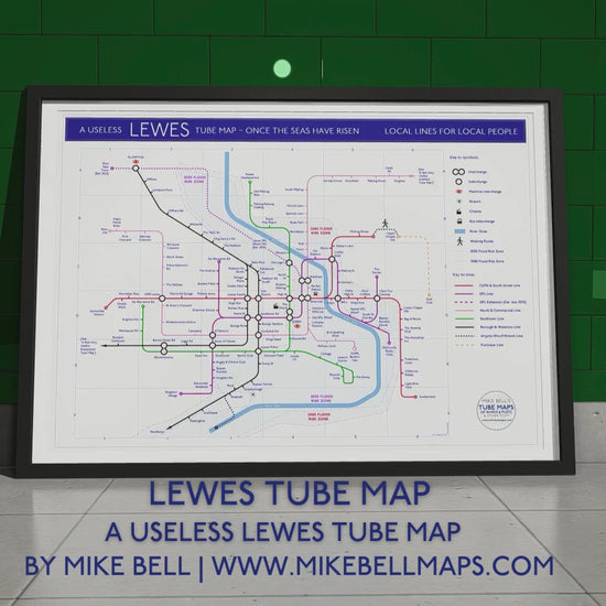 Lewes Tube Map art print in frame animated