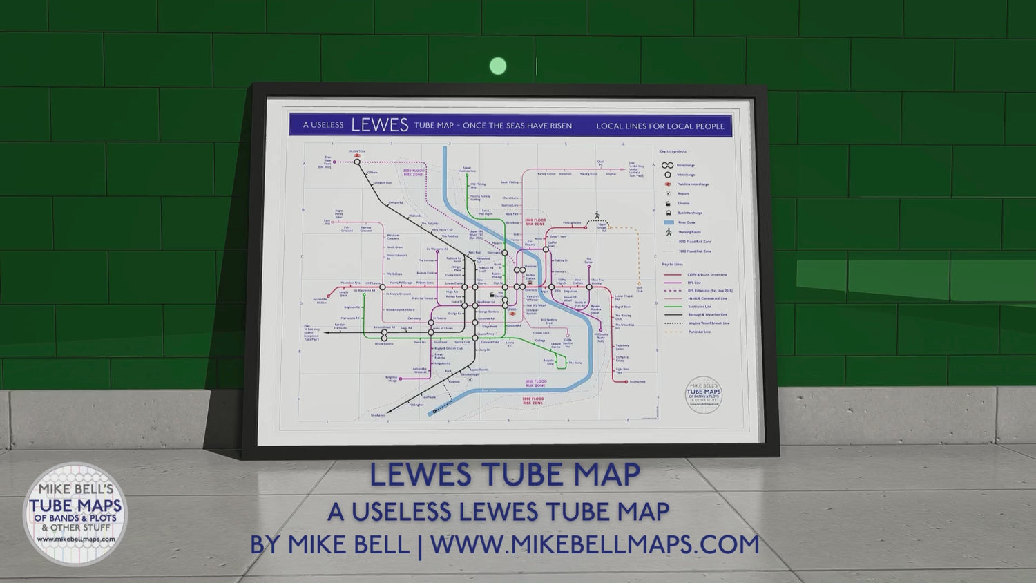 Unique art print of a local tube map for Lewes. Designed for fans of the tube system and people looking for gifts for tube enthusiasts.