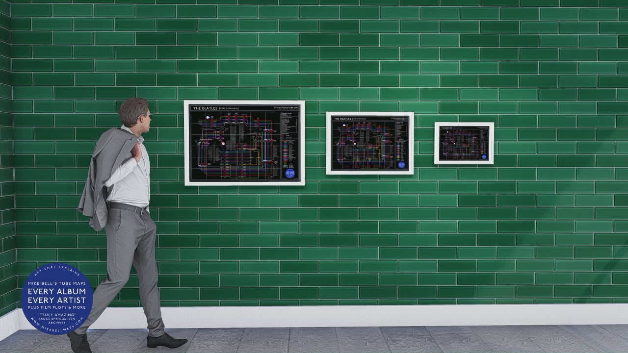 Beatles Studio Albums Music Map art print, framed and unframed, A3, A2, A1 sizes.