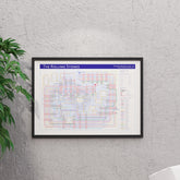 Rolling Stones discography tube map in A1 size, framed Giclée wall art print in a handmade Italian solid wood frame by Mike Bell.