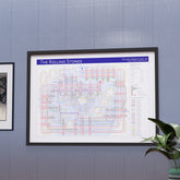 Rolling Stones discography tube map in A2 size, framed Giclée wall art print in a handmade Italian solid wood frame by Mike Bell.