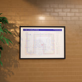 The Charlatans discography tube map in A1 size, framed Giclée wall art print in black handmade Italian solid wood frame by Mike Bell.