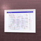The Fall discography tube map in A1 size, framed Giclée wall art print in white handmade Italian solid wood frame by Mike Bell.
