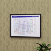 The Fall discography tube map in A2 size, framed Giclée wall art print in black handmade Italian solid wood frame by Mike Bell.