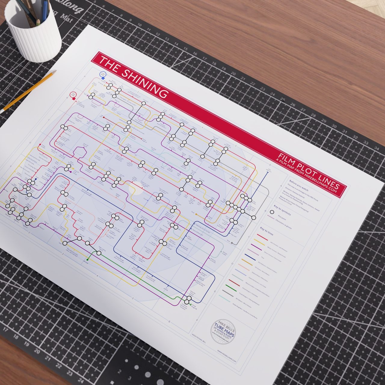 Gift for The Shining fans - A1 (594x841mm, 24x36in) unframed Giclée plot map wall art print, designed by Mike Bell.