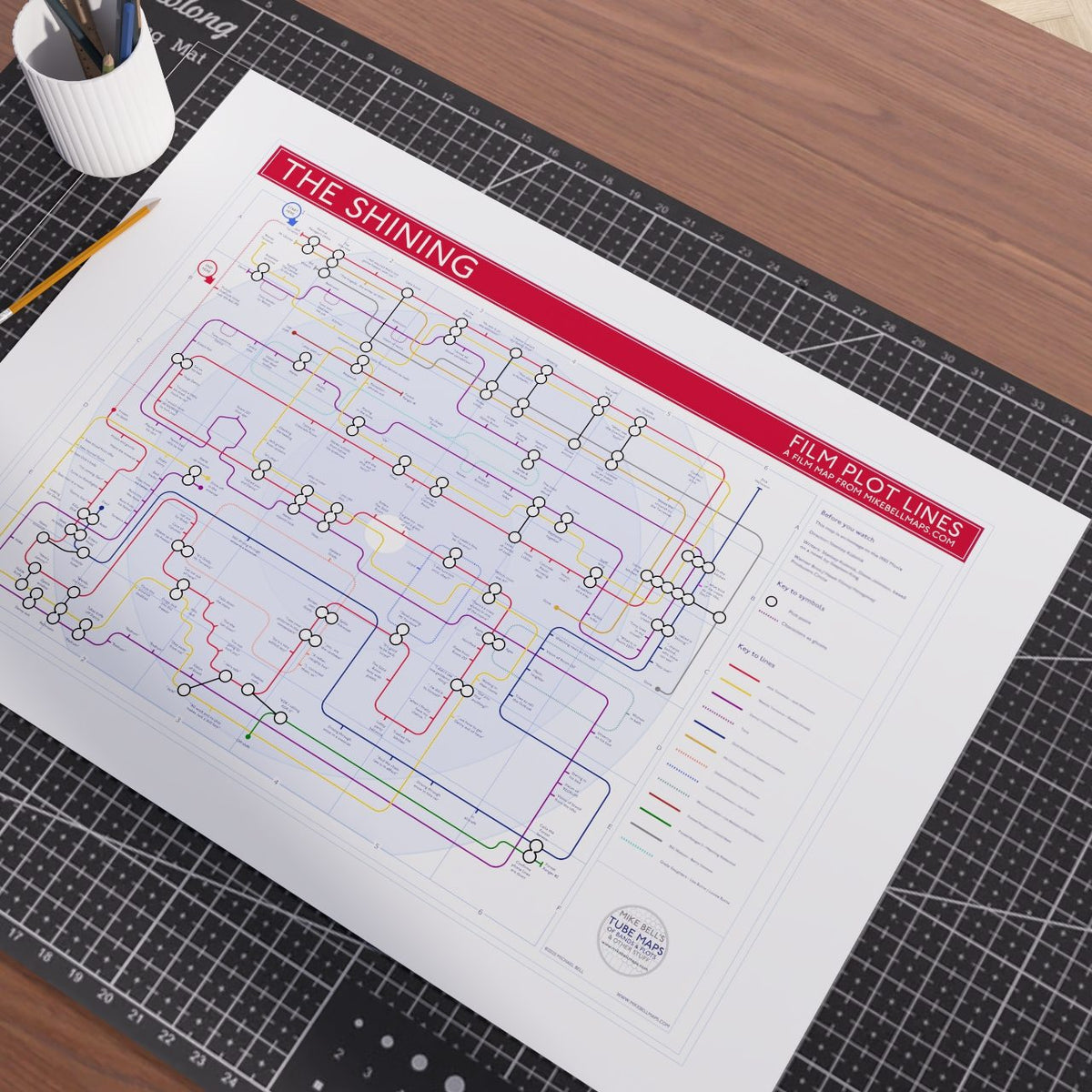 The Shining plot map in A1 (594x841mm, 24x36in) unframed, Giclée art print on 230gsm textured matte fine art paper, by Mike Bell.