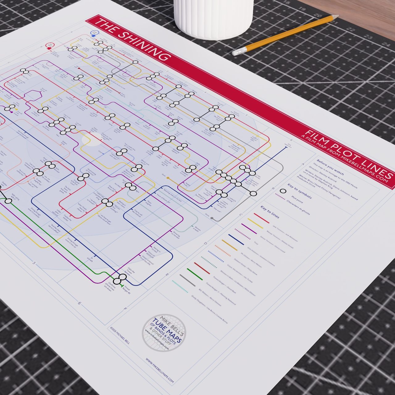 Gift for The Shining fans - A2 (420x594mm, 18x24in) unframed Giclée plot map wall art print, designed by Mike Bell.