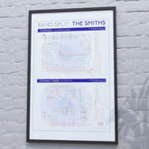 The Smiths discography map in 36x24in, framed Giclée wall art print where the Morrissey and Marr halves separate after 1987 and never rejoin, designed by Mike Bell.