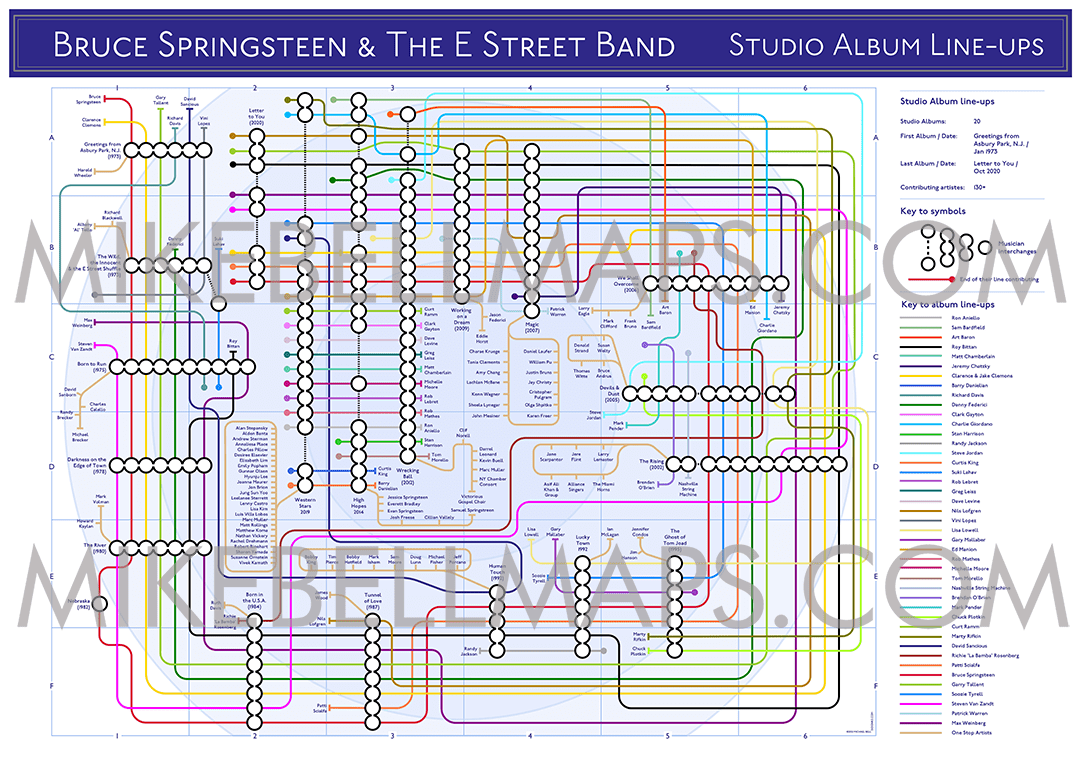 Bruce Springsteen E Street band Studio albums discography mike bell tube maps underground band maps 02